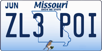 MO license plate ZL3P0I