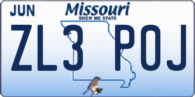 MO license plate ZL3P0J