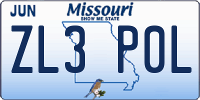 MO license plate ZL3P0L