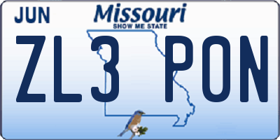 MO license plate ZL3P0N