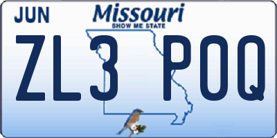 MO license plate ZL3P0Q