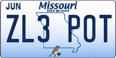 MO license plate ZL3P0T