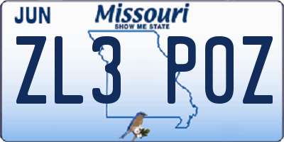 MO license plate ZL3P0Z