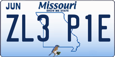 MO license plate ZL3P1E