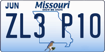MO license plate ZL3P1O