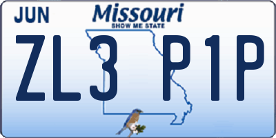MO license plate ZL3P1P