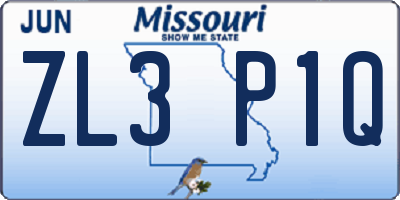MO license plate ZL3P1Q