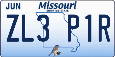 MO license plate ZL3P1R