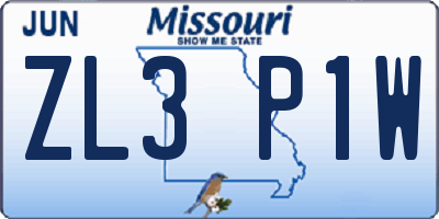 MO license plate ZL3P1W