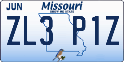 MO license plate ZL3P1Z