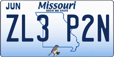 MO license plate ZL3P2N