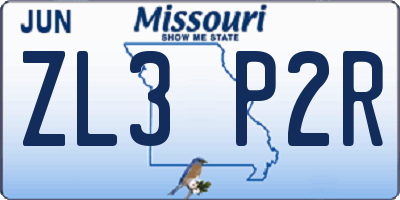 MO license plate ZL3P2R