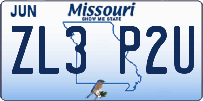 MO license plate ZL3P2U