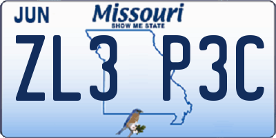 MO license plate ZL3P3C