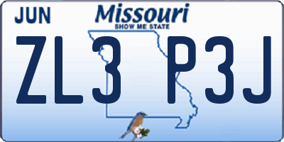 MO license plate ZL3P3J