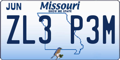 MO license plate ZL3P3M