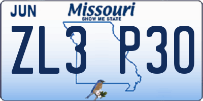 MO license plate ZL3P3O
