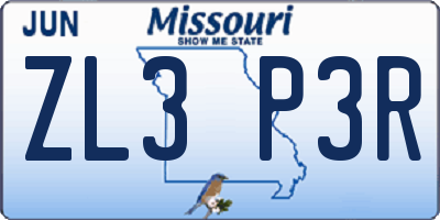 MO license plate ZL3P3R