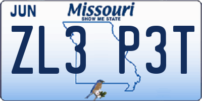 MO license plate ZL3P3T