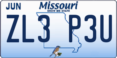 MO license plate ZL3P3U