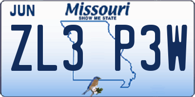 MO license plate ZL3P3W