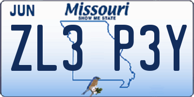 MO license plate ZL3P3Y