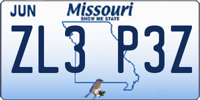 MO license plate ZL3P3Z