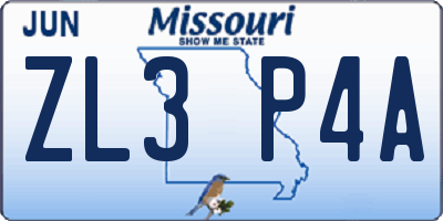 MO license plate ZL3P4A