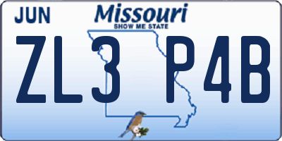 MO license plate ZL3P4B
