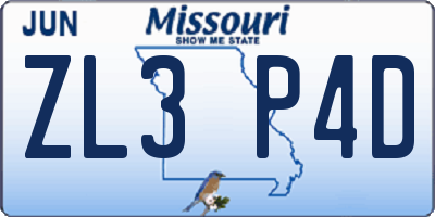 MO license plate ZL3P4D