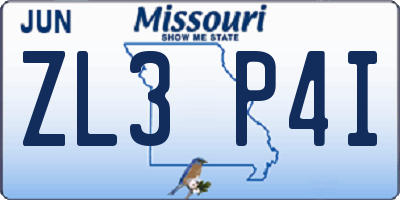 MO license plate ZL3P4I