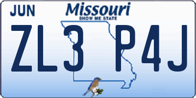 MO license plate ZL3P4J