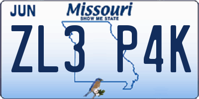 MO license plate ZL3P4K