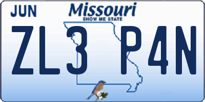 MO license plate ZL3P4N