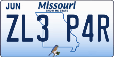MO license plate ZL3P4R