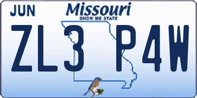 MO license plate ZL3P4W