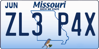 MO license plate ZL3P4X