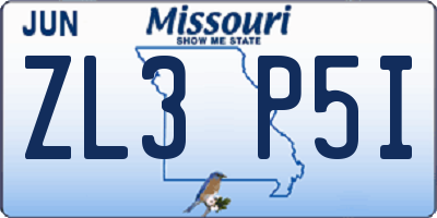 MO license plate ZL3P5I