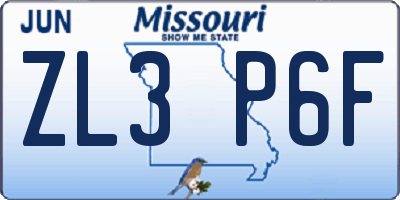 MO license plate ZL3P6F