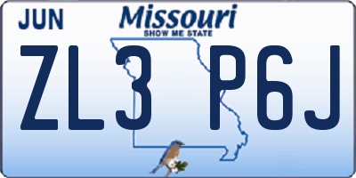 MO license plate ZL3P6J