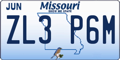 MO license plate ZL3P6M