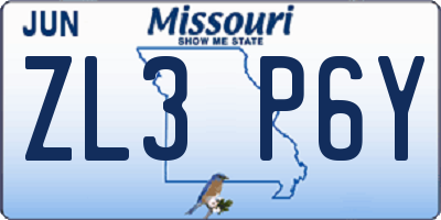 MO license plate ZL3P6Y
