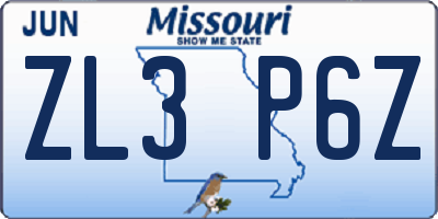 MO license plate ZL3P6Z