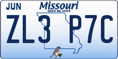 MO license plate ZL3P7C