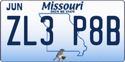 MO license plate ZL3P8B