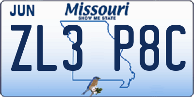 MO license plate ZL3P8C