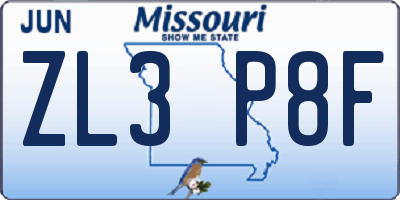 MO license plate ZL3P8F
