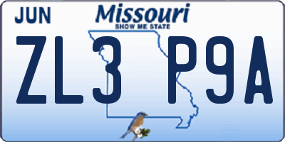 MO license plate ZL3P9A