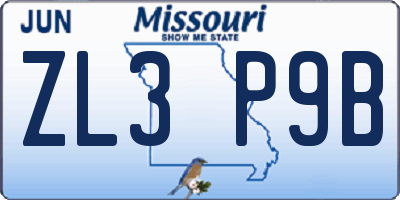MO license plate ZL3P9B