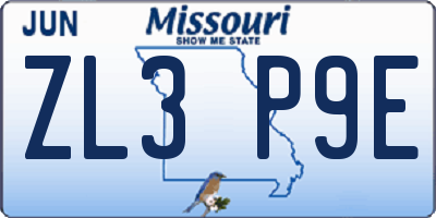 MO license plate ZL3P9E